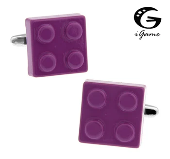 Мъжки бижута iGame, лилаво копчета за ръкавели, месингови квадратни строителни блокове, дизайн, най-добрият подарък за мъже, Безплатна доставка