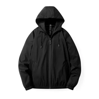 Мъжко яке с качулка, дъждобран, Ветрозащитная яке-ветровка, връхни дрехи, обикновен черен и черно-червено M-5XL