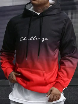 Нова мода hoody с писмото принтом, мъжки градиентный контрастен пуловер Harajuku, Всекидневни топ с кръгло деколте, ежедневна спортна риза на открито