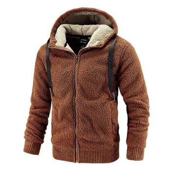 Новост зимата 2024, мъжки свободна яке с качулка, произведено от овче руно, модерен случайни жилетка, утолщенное палта, мъжко топло палто с цип дълъг ръкав