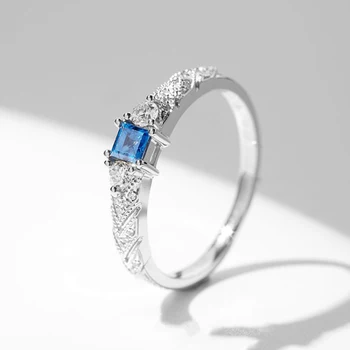 Новост, подходящи за ежедневието и леки луксозни пръстен със сини скъпоценни камъни за жени, класически и свежи модни сребърни бижута подарък