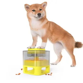 Опаковка храна за кучета Интерактивна старт бутон, играчки, за да се раздадат лакомствата-пъзели за кучета, бавно ясла, забавни хранене за умните кученца, купа
