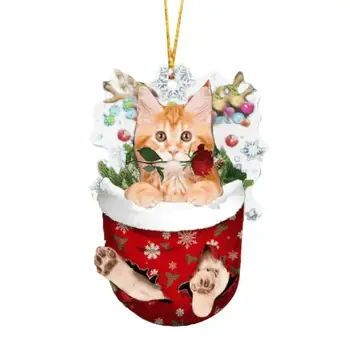 Очарователен коте Коледна украса Грязеустойчивый 2D Акрилни котка Висящи висулки Рана за дърво Вратата Прозорец Рафт на гардероба