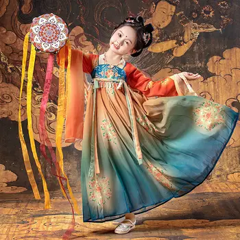 Пола в Древнекитайском стил, китайски копринен костюм на Династията Тан, детско кимоно за момичета, Танцово рокля, костюм за cosplay Hanfu set