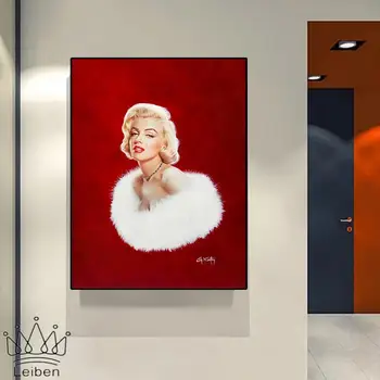 Портрет на Мерилин Монро, живопис върху платно, Модни Секси Жена, Червен плакат, Модерен Скандинавски начало декор, стенно художествено изображение в хола