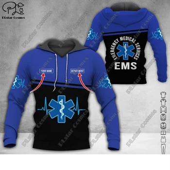 Потребителско име Униформи спешна медицинска помощ EMS 3D Печат Hoody Улични Жените и Мъжете Пуловер / Hoody / Hoody с цип A11