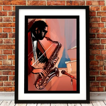 Саксофонист Отпечатва Музикален плакат на Изкуството на стената на стаята Начало декор Ръчно рисувани Платно Картина, Идея за подарък музикант