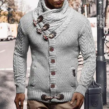 Стилен мъжки трикотаж, однобортная градинска дрехи, моющийся монофонични вязаный пуловер