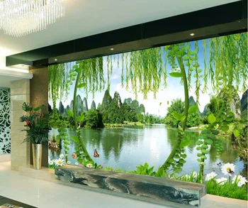 Тапети за декориране на дома Beibehang стенописи свеж пейзаж Гуилин зелен пейзаж 3D tv разтегателен фон рисувани стенни 3D тапети