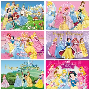 Тематичен фон за снимки на принцеса Дисни за момичета, 1-во дете, честит Рожден Ден, украса за партита в Душата на детето, фон за снимки, банер