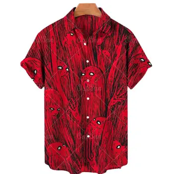 Тениска с принтом на ужасите, персонални мъжка риза с къси ръкави за парти, Хавайска тениска