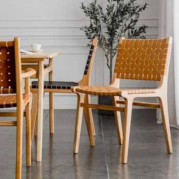 Трапезария стол от естествена кожа в ретро стил Wuli, Скандинавски Модерен минималистичен Домакински стол от масивно дърво, ресторант, кафе, маса за Хранене, Столче
