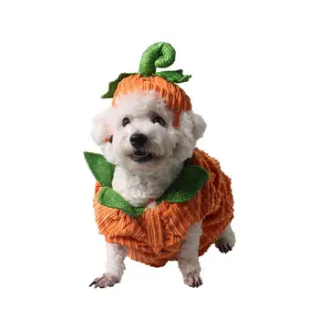 Удобен костюм тиква за домашни любимци, оранжеви меки костюми за домашни любимци на Хелоуин с шапка, вельветовый котка, рокля тиква за cosplay на Хелоуин