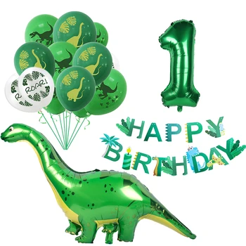 Украса за рожден ден в стил зелен динозавър, набор от балони, Топперы за торта, квадратчетата за празник на детската душа в стил динозавър
