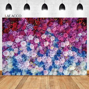 Фон за портретна фотография Laeacco Розово-сини рози, на фона на стените, пролетно плевене, булчински душ, Юбилейна церемония