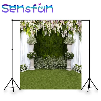 Фон за снимки пролетната градина билка гора цветна Завеса сватбен фон фотозвонок фотофон фотографско студио, винил 5x7ft