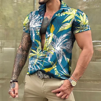 Хавайска блуза Модерен мъжки негабаритная тениска с къс ръкав с 3D принтом За лятната почивка на плажа, свободната ежедневни облекла в стил уличном