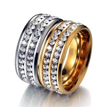 Хип-хоп Iced Out Bling Ring 8 мм Златен, сребърен цвят Годежни пръстени с кубическим цирконием от неръждаема стомана за жени, бижута подарък за мъже