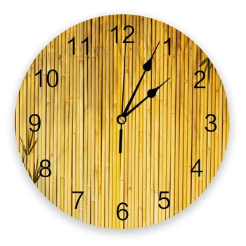 Часовници с листа от бамбук Начало декор хол Големи кръгли стенни часовници Без звук Кварцов Настолни часовници Украса спални Стенни часовници