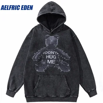 Эльфрик Eden, Забавна hoody с участието на ироничного Мечка, градинска облекло в стил хип-хоп, hoody Оверсайз, пуловер с качулка от промит памук в ретро стил.